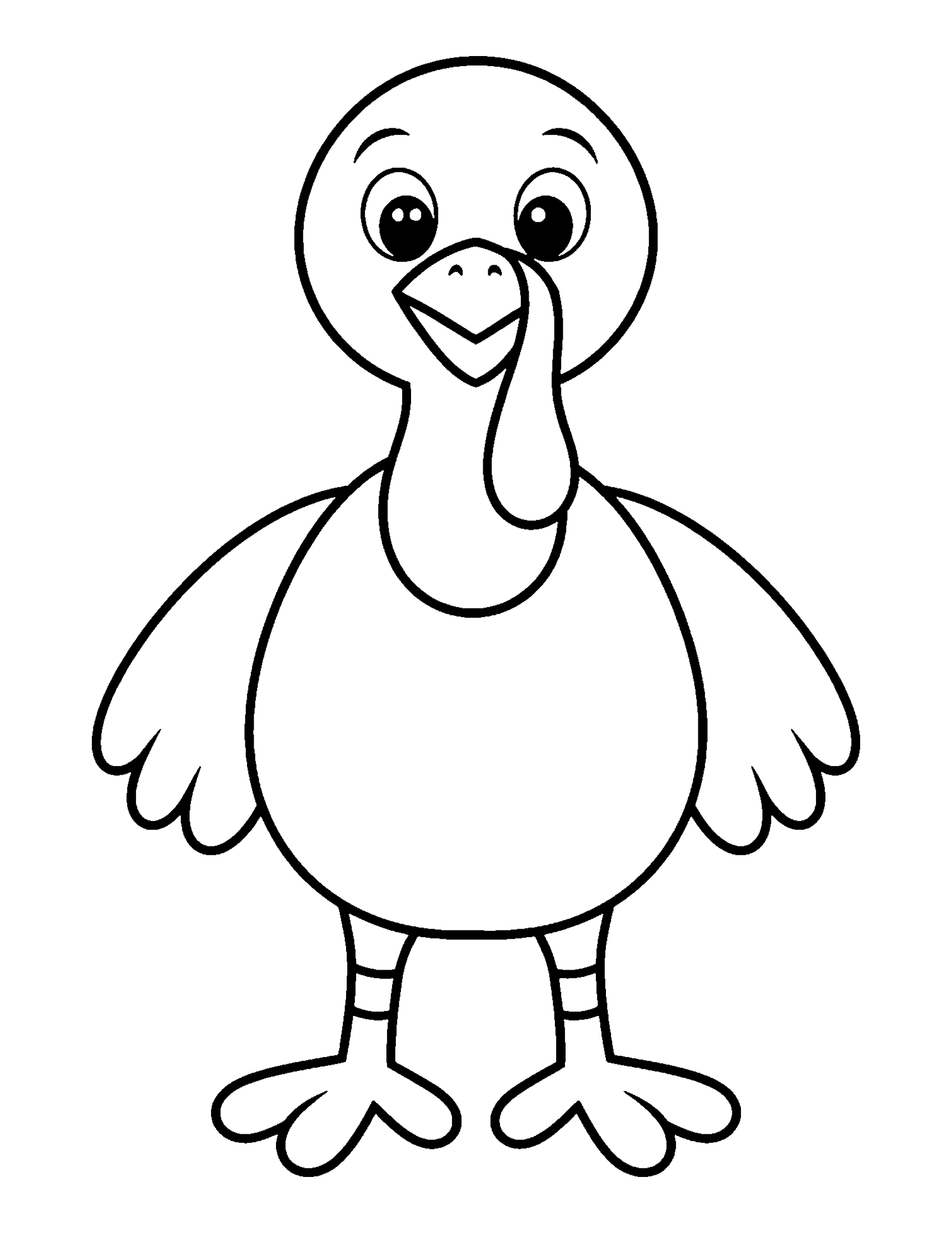 Simple cartoon turkey without tail feathers, a blank body for adding your own feathers, coloring page